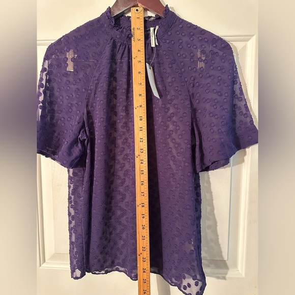 NWT FEATHER BONE Sz 4 Chatelet Blouse Purple Sheer Dot Short Sleeve Cottagecore - Picture 9 of 12